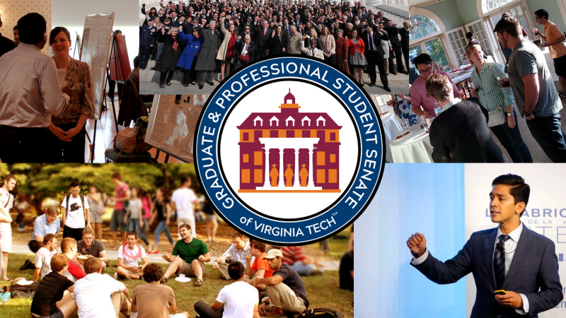 an image including scenes of past events and programs with the GSA official logo centered