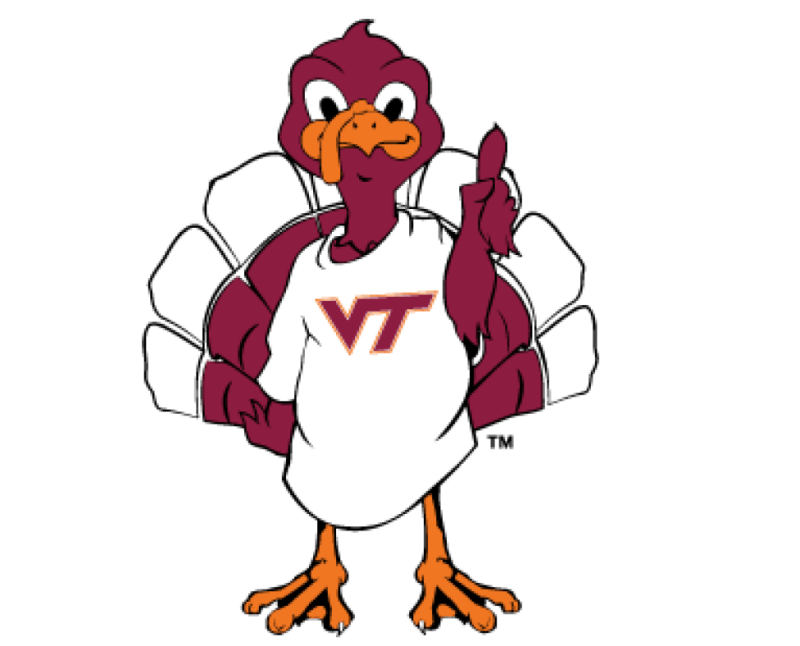 an image of the little hokie hand me down logo featuring baby gobbler